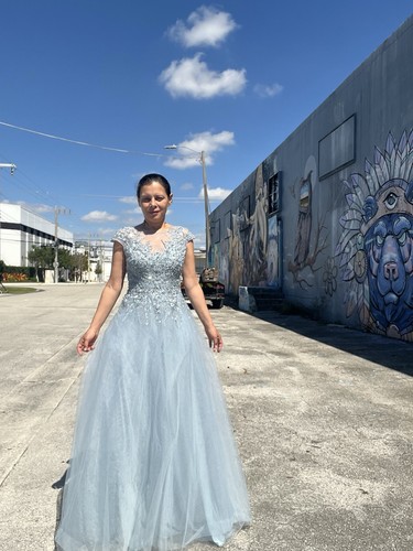 Vestido de Noche Mac Duggal Lentejuelas Largo Azul Nuevo con Etiquetas Talla 2 Estilo 20449 Vestido de Boda Baile de graduación - Imagen 16 de 19
