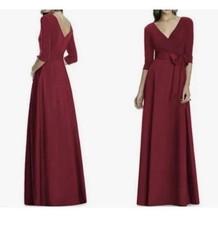 Alfred Sung Burgundy 3/4 Sleeve Bridesmaid Dress Size 6 100% Polyester D736
