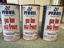 3 Original NOS Vintage PYROIL GAS LINE ANYI-FREEZE 11-1/2 oz Metal CAN OLD FULL