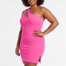 Naked Wardrobe Hot Pink Asymmetrical One Shoulder Mini Bodycon Dress Large