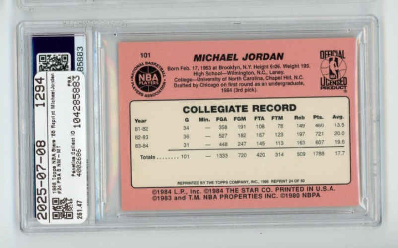 1996-97 Rookie Michael Jordan Topps NBA Stars Reprint Star 101 psa