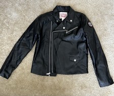 Levi Kids Leather Biker Jacket L Black Zip Up Motorcycle