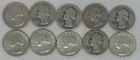 Lot of 10 90% Silver Washington Quarters Various Years