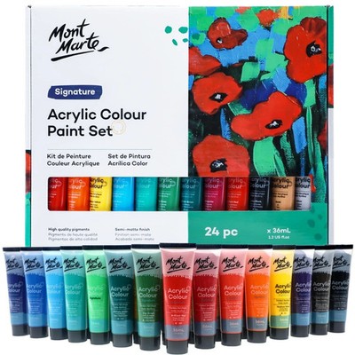 Mont Marte Acrylic Paint Set 24 Colours 36ml, Perfect for Canvas, Wood, Fabri...