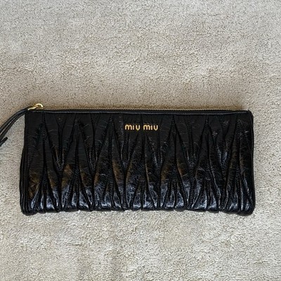 Miu Miu Matalesse Shinny  Black Clutch Bag
