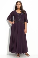 J Kara Beaded Gown Sheer Jacket Sz 12 Plum