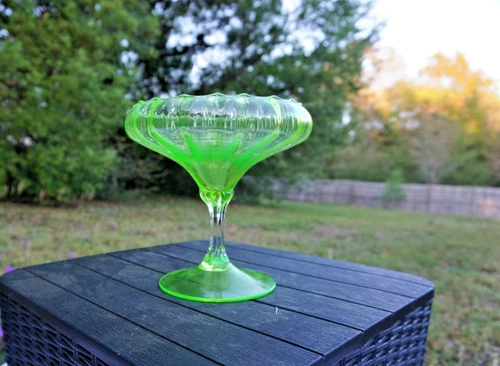 Antique Green Vaseline Glass Candy Dish, Depression glass, Uranium glass Vintage