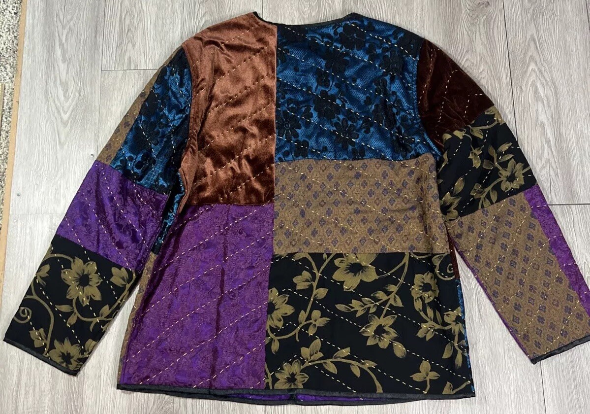 Indigo Moon Embroidered Tapestry Patchwork Jacket… - image 2