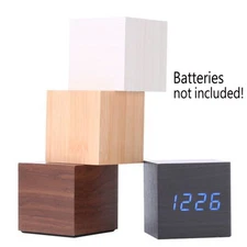 New Modern Wooden Cube Digital LED Desk Alarm Clock Thermometer Timer Calendar
