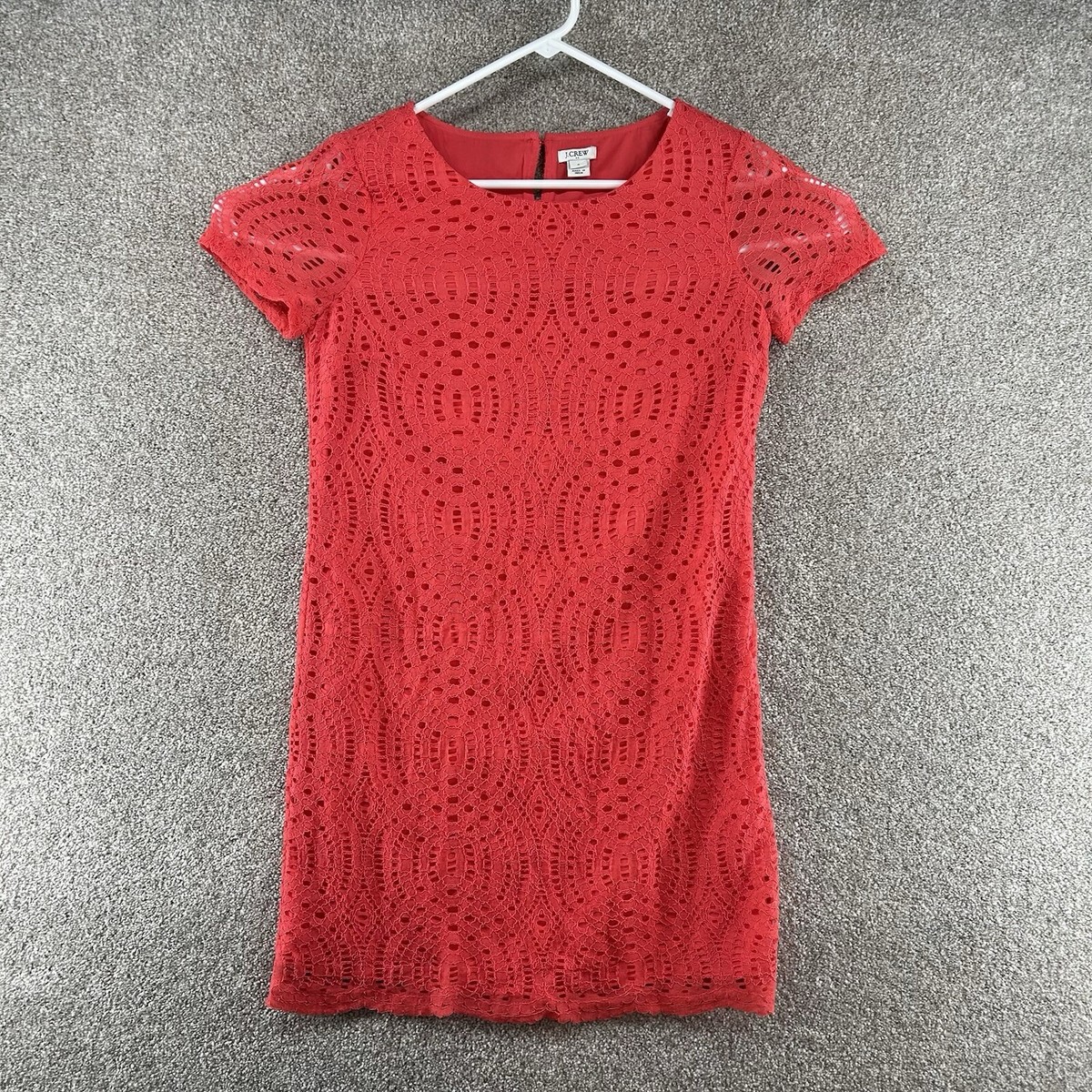 J. Crew Women's Dress Size 2 Red Short Sleeve Shift Lace