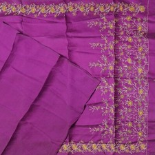 Vintage Purple Sarees 100 Pure Silk Hand Embroidered Sari 5YD Craft Fabric