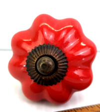 Vintage Red Ceramic Pumpkin Drawer Cabinet Pull Handle Knob 2"