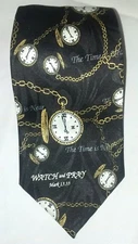 Appointed Apparel Watch and Pray Black Gold Christian Silk Tie.  59L x 4W   (T2)