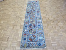 2'6 x 9'10 Runner Hand Knotted Light Blue Geometric Khotan Oriental Rug G14337
