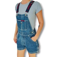 Vintage Tommy Hilfiger Dark Wash Denim Short XS Overalls 90s Y2K READ
