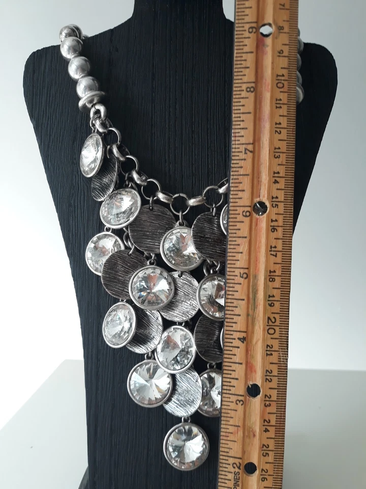 Colar Gargantilha Chico Discos de Strass Vidro Transparente Tom Prata Contas 16 polegadas-20 polegadas - Imagem 3 de 4