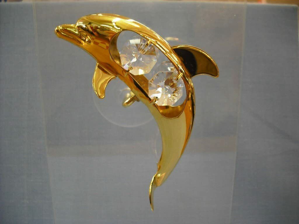 Suncatcher With Stunning Crystals Dolphin Decorative Sparkling  24K Gold Plated