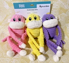 ZippyPaws 3-Pack PINK, YELLOW & PURPLE SPENCER MONKEY Dog Toy -FREE SHIPPING-