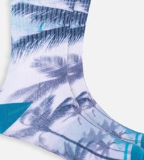 Bamboo Printed Crew Socks - Teal Palms - Small