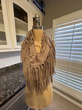 Esley Women's Fringe Infinity Scarf Lightweight Beige/ Nude Boho Neutral OS