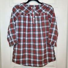 CREWCUTS Girls Red Tartan Plaid Flannel Nightgown Size M 8-9
