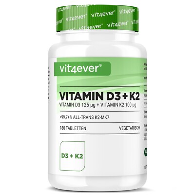 Vitamin D3 5000 IU & Vitamin K2 100mcg 180 Tabletten MK-7 Menachinon-7 D3 I.E.