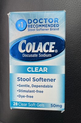 Colace Docusate Sodium CLEAR Stool Softener 28 Gel Count Exp 6/25