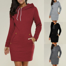 Women's Jacket Hoodie Knee-Length Coat Long Winter Dress Pockets Sweatshirt SALE