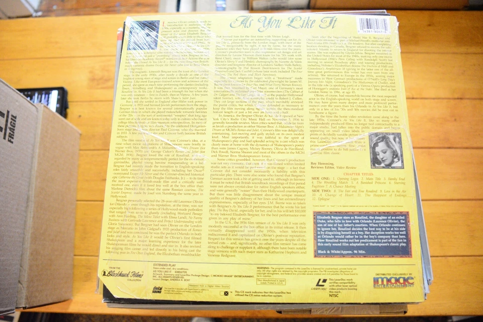 AS YOU LIKE IT LASERDISC LD LAURENCE OLIVIER FINE CONDITION [59] Foto 2 de 4