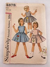 Vintage SIMPLICITY Sewing Pattern 4878 Girls One Piece Dress Transfers Size 6X