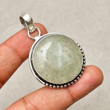 green aventurine Gemstone Copper Wire Wrapped Handmade Jewelry Pendant 1.85"