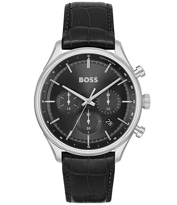 Hugo Boss Men\'s Gregor Quartz Chronograph Black Leather Strap Watch 1514049  New | eBay