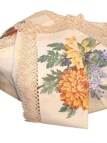 Vintage EUC Chintz Servietten 8-24" gehäkelt Spitze Borte verschiedene Blumen Blockdruck - Bild 3 von 14