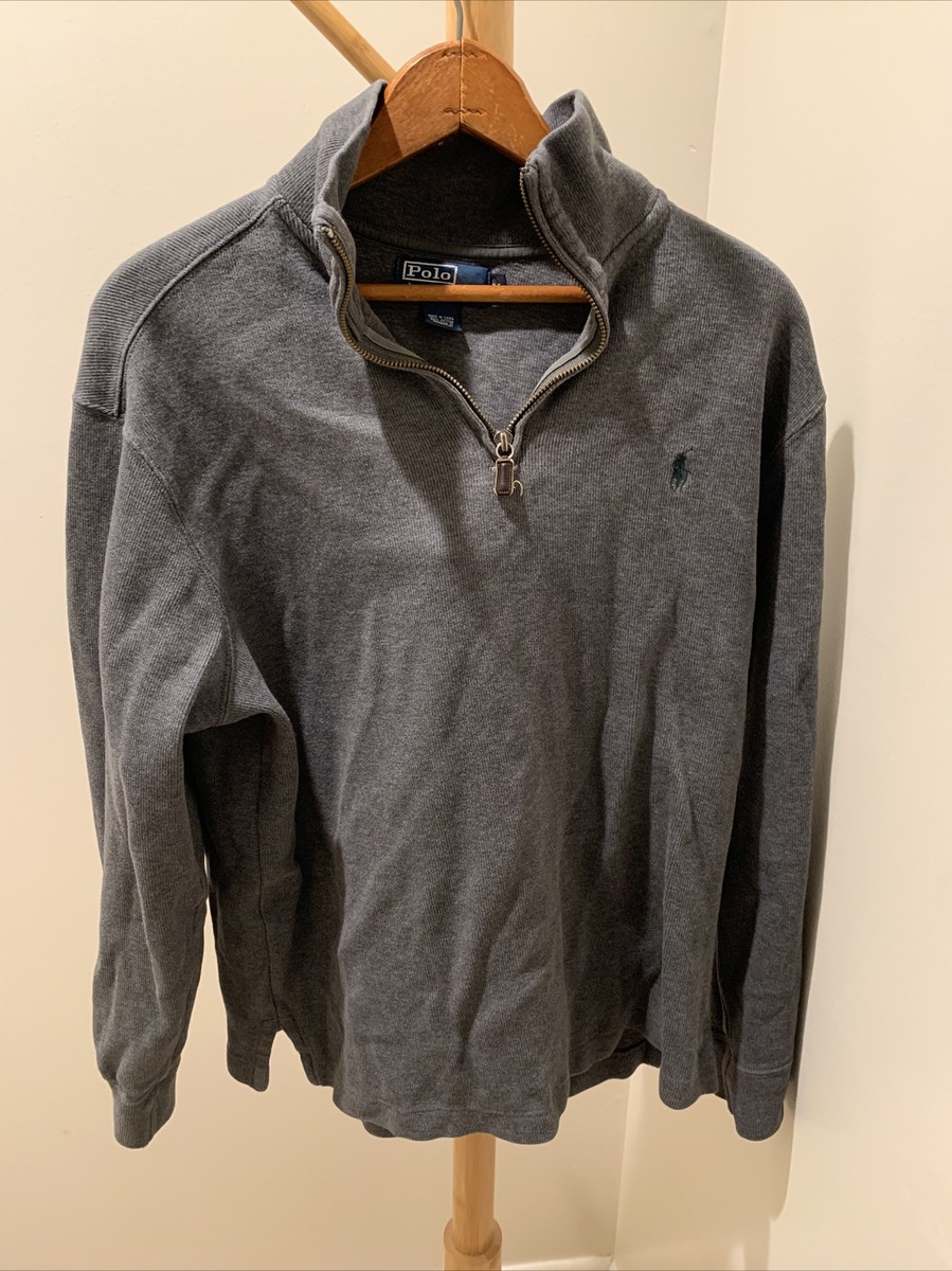 polo ralph lauren 1/4 zip grey with green horse sweater medium | eBay