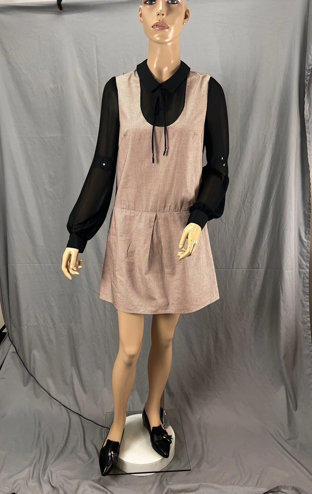 VALENTINO Mini abito BCBG GENERATION a quadri manica lunga trasparente colletto taglia XS