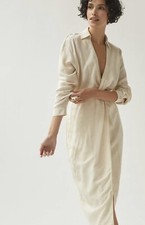 Anthropologie V-Neck Knot Front Midi Dress Ivory Women Sz 8 NEW