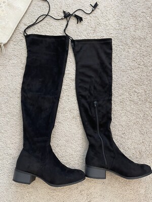 Madden Girl Women's Size Prissley Black Suede Tassels Over The Knee Boots 
