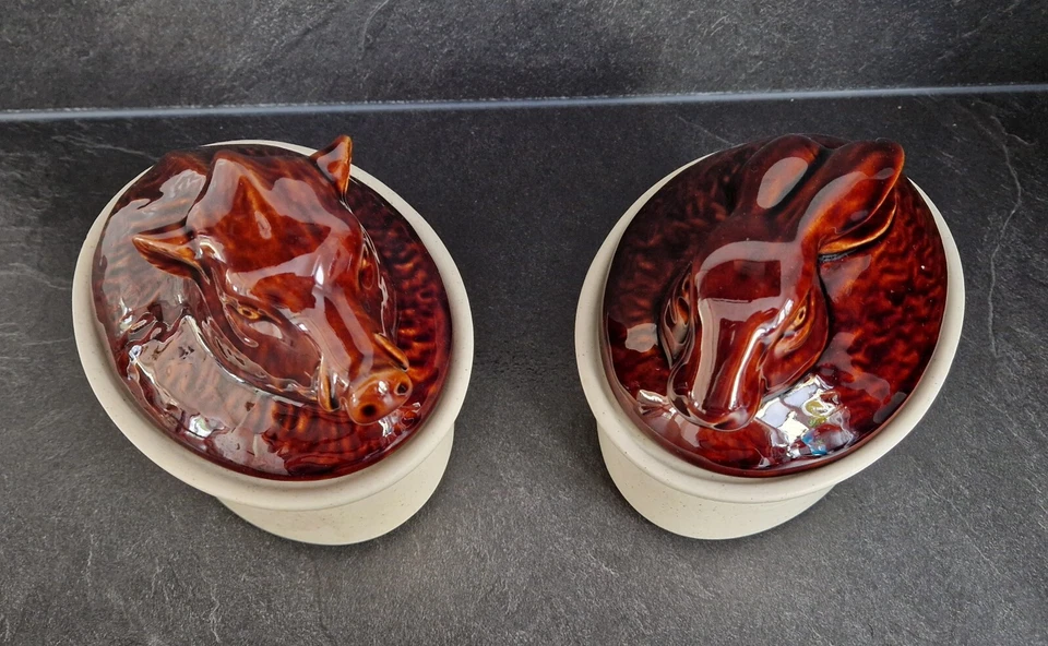 Terrine Pate Auflaufform mit Deckel * Keramik * Portugal * 2 Stück * VINTAGE - Bild 3 von 4