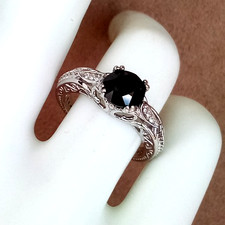 Deep Blue Black Spinel Ring Tanzanian Natural...