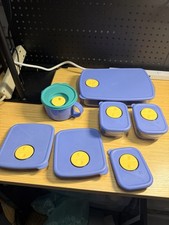 Set Of 4 Rock N Serve Tupperware. Blue with Y...