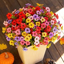 Artificial Flowers for Outdoor,12 Bundles Silk Fake Flowers,UV Resistant Real...