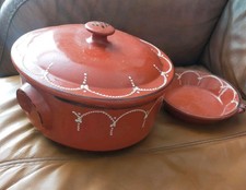 Traditional  Clay Terracotta Hand-Painted Cazuela Cooking Pot with Lid And Bowl