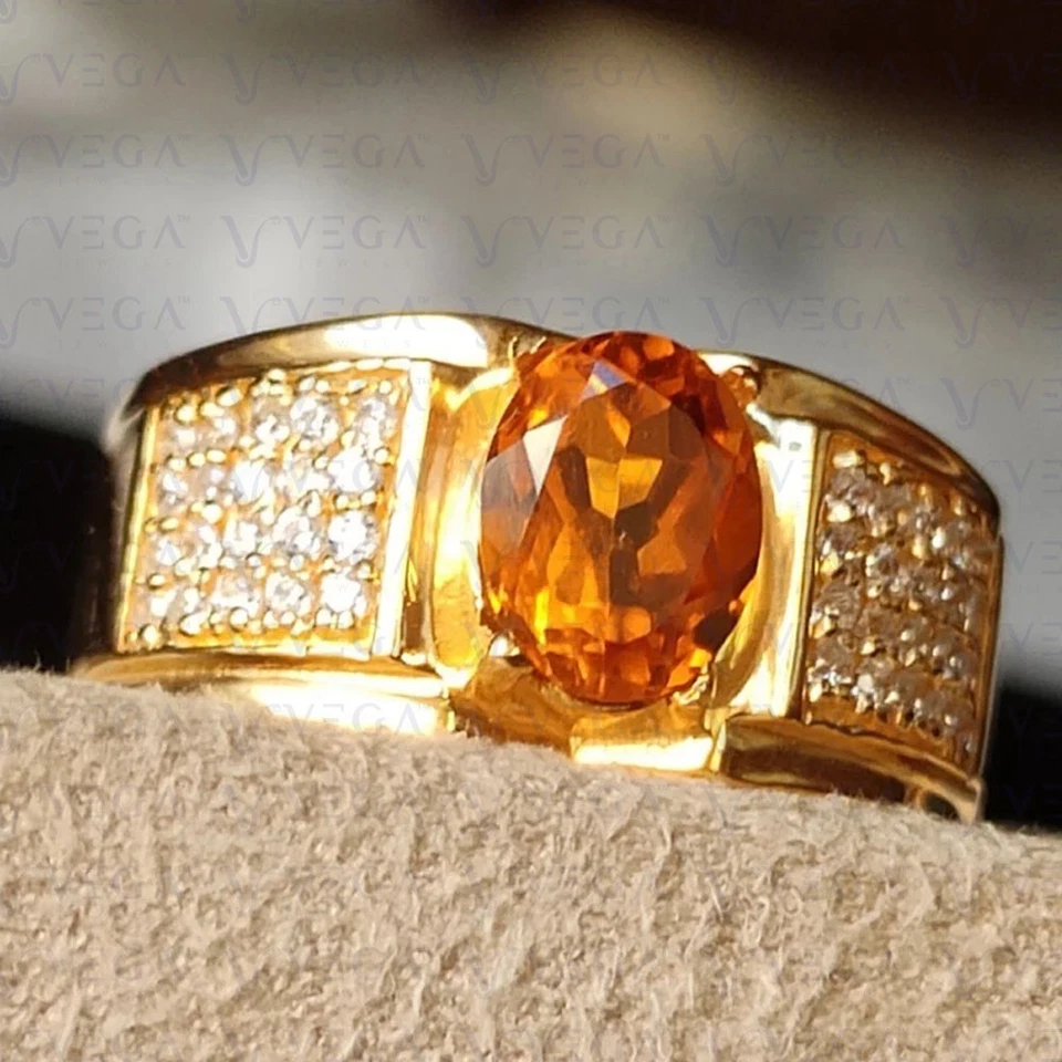 Anel masculino oval de 5,00 ct citrino natural com diamante folheado a ouro amarelo 18K - Imagem 3 de 4