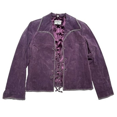 Vtg Pamela McCoy Bohemian Genuine Leather Suede Purple Fringe Jacket Boho Large