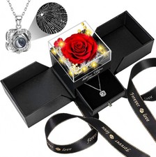 Preserved Red Real Rose with Heart I Love You Necklace -Eternal Flowers