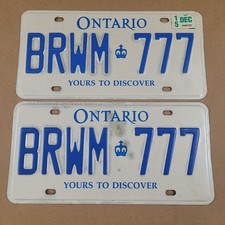 Pair of 2015 Ontario Yours to Discover Crown Canada License Plates BRWM777