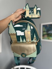 Image of Loungefly - Harry Potter Golden Hogwarts Castle Mini Backpack and Wallet NWT