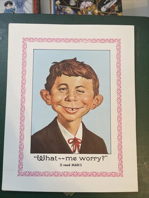 Alfred E. Neuman Picture''What, Me Worry'' Vintage 7''x 9'' Near Mint Condition Nice