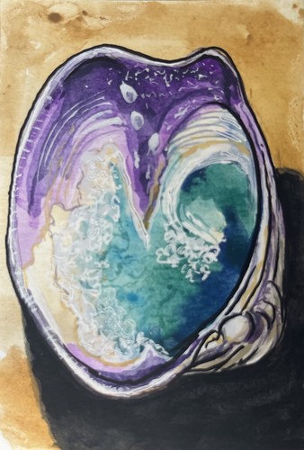 "Ocean in a Shell", original watercolor, ACEO