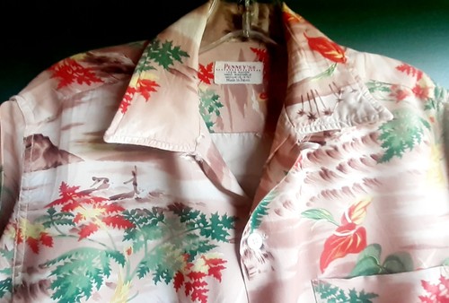 VTG 60s 70s DANIELLE BARK CLOTH HAWAIIAN ALOHA SHIRT ROCKABILLY HOT 47” (44) XL